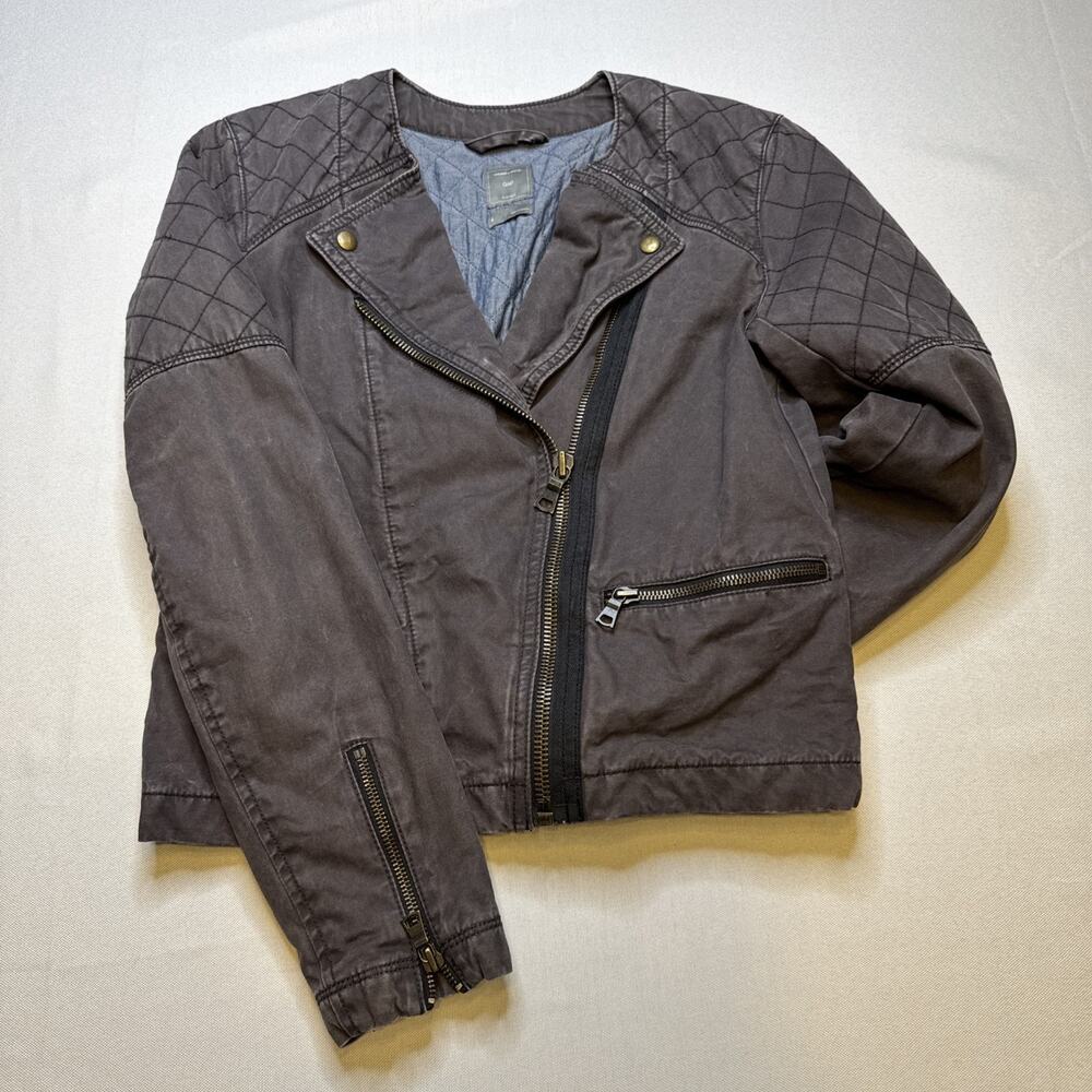 Gap Quilted Moto Jacket Women's Size 4 Coal Gray Asymmetrical Zip #0079